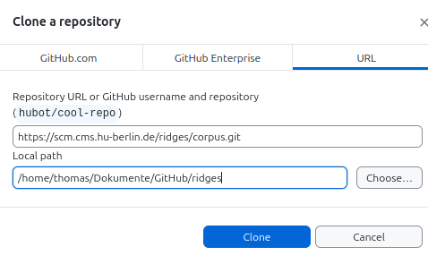 Klonen der RIDGES Dateien über GitHubDesktop